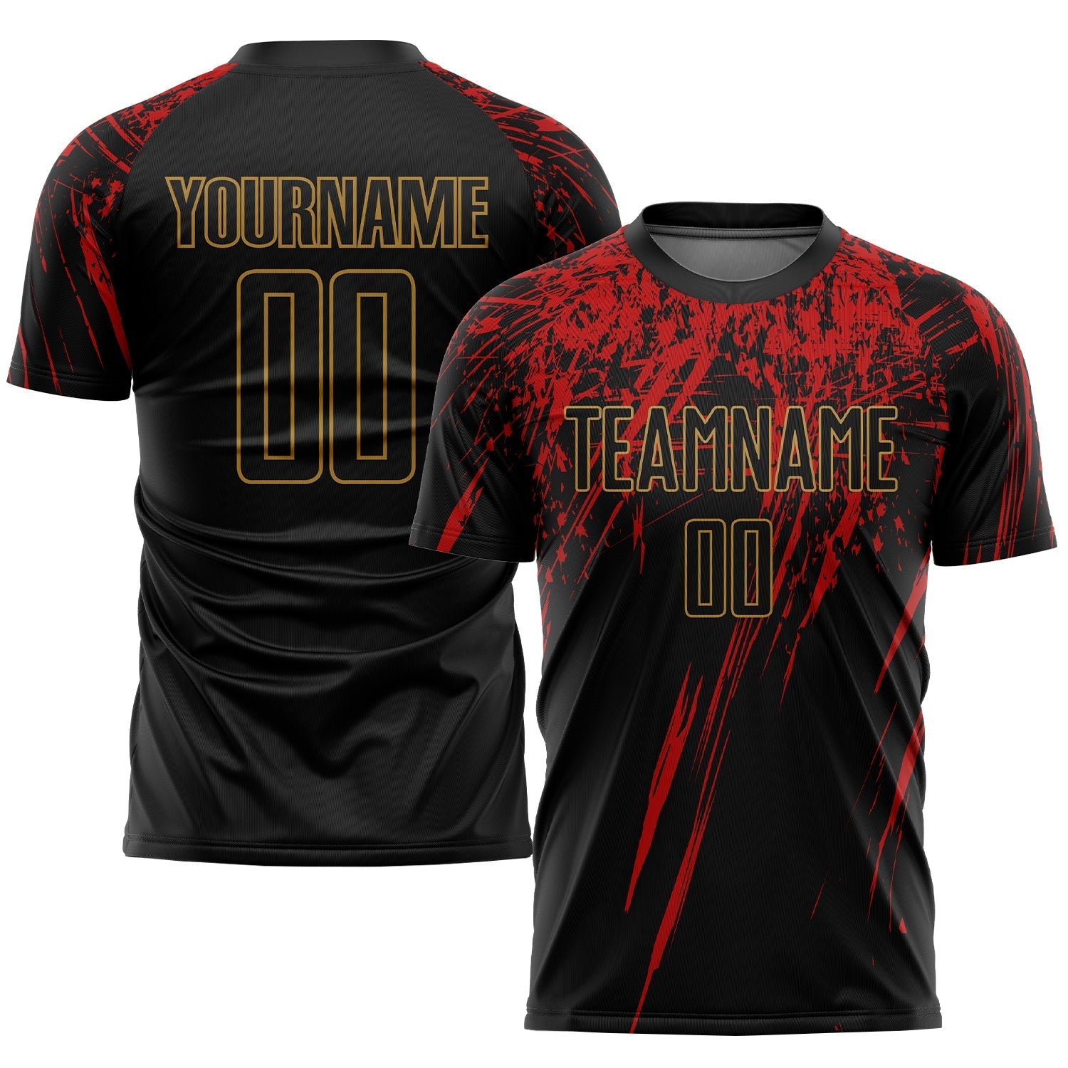 Custom Black Black Old Gold-Red Sublimation Soccer Uniform Shirt