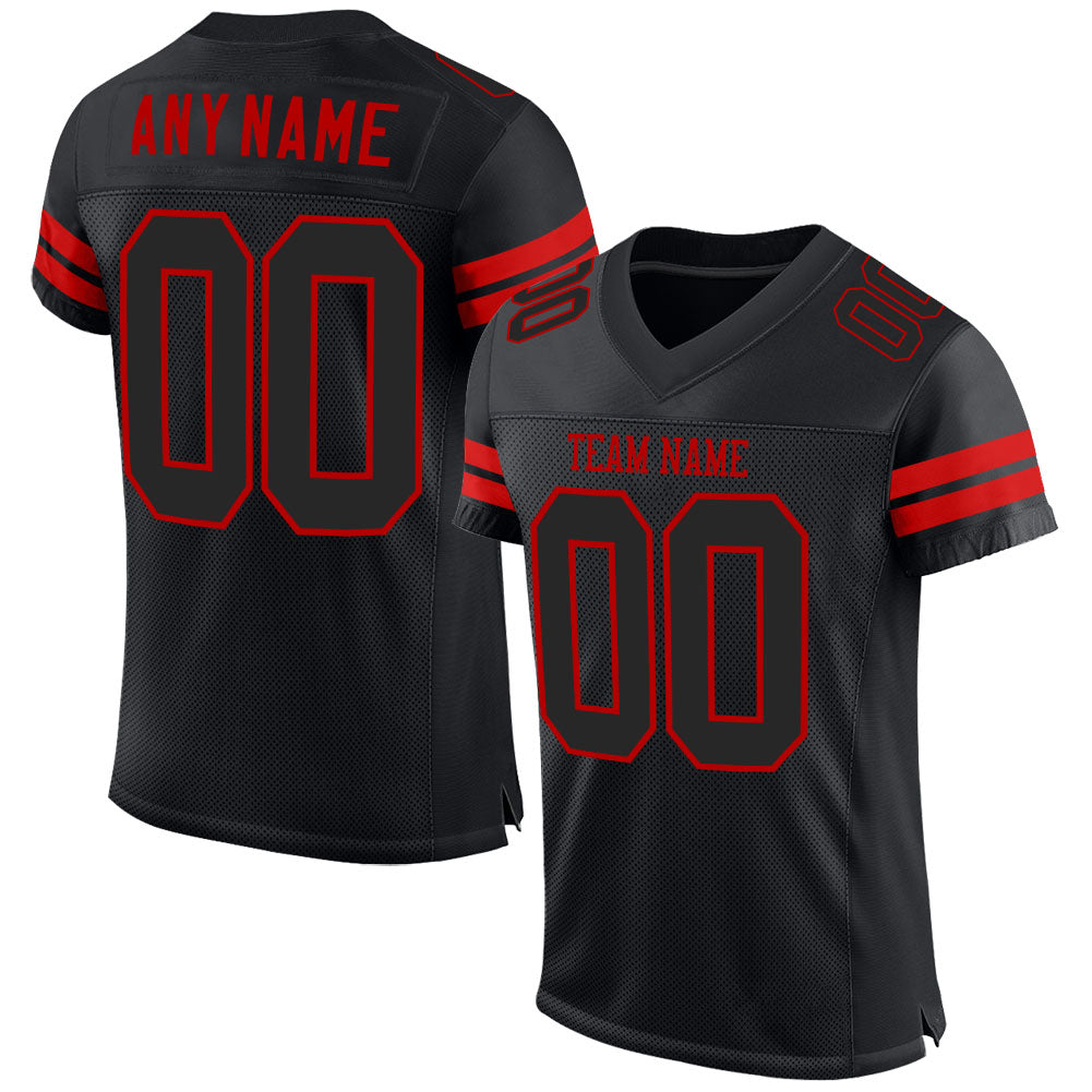 Custom Black Black-Red Mesh Football Shirt
