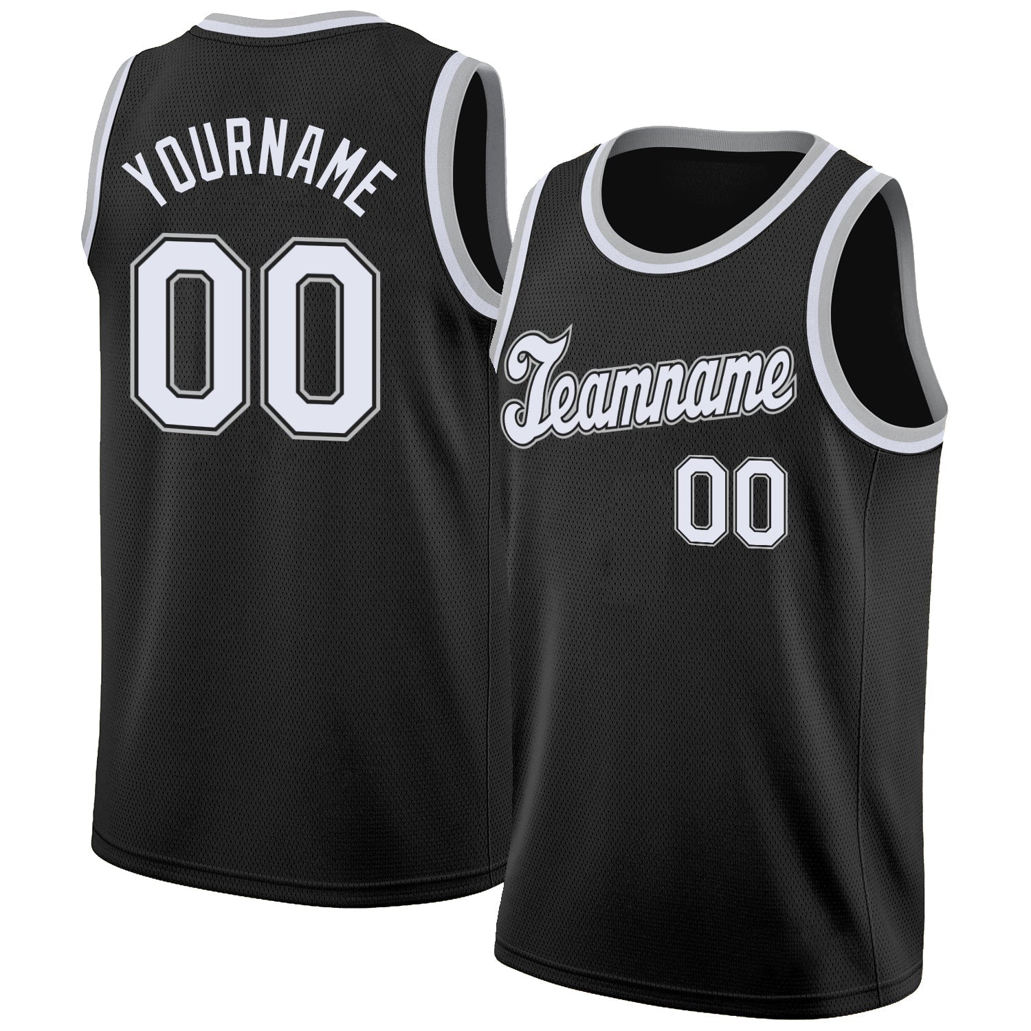 Custom Black White-Gray Round Neck Rib-Knit Basketball Shirt