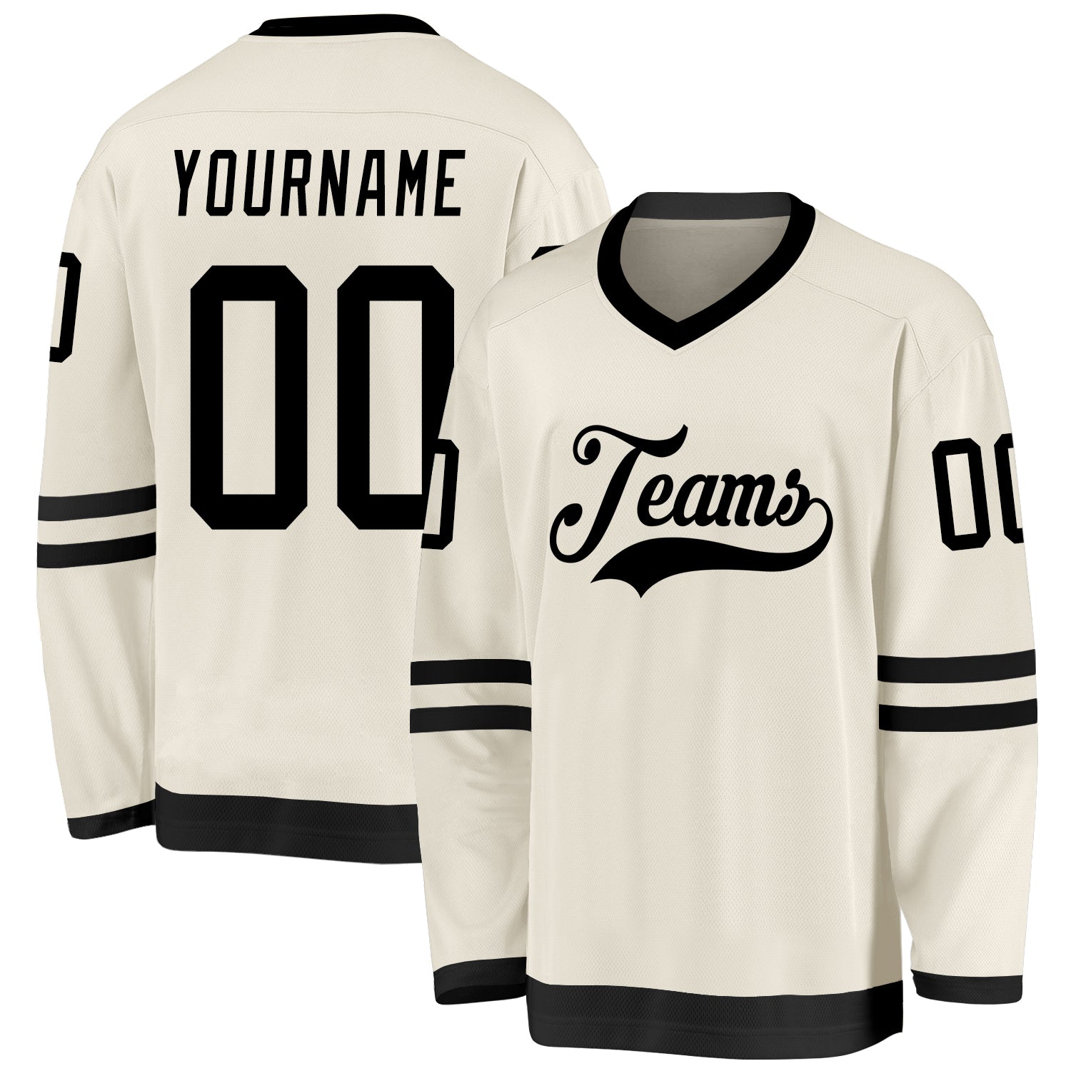 Custom Cream Black Hockey Shirt