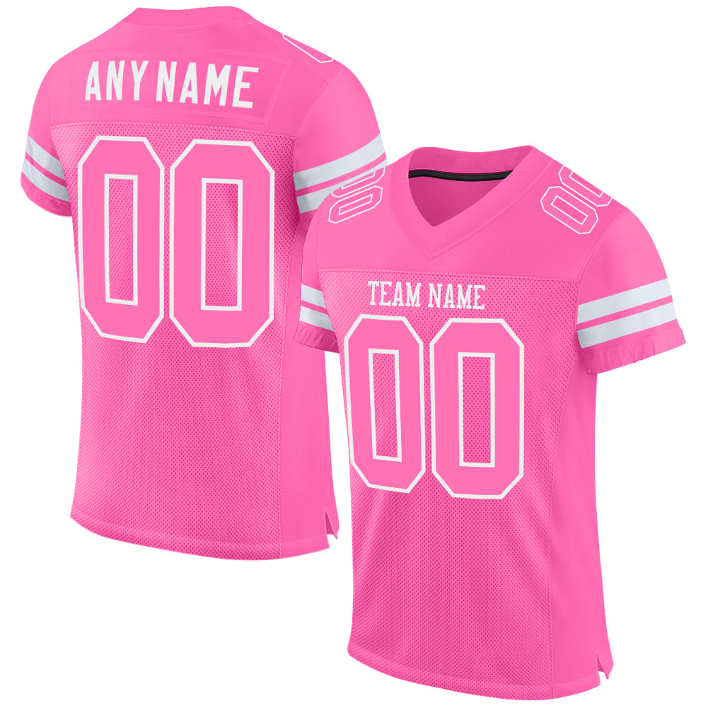 Custom Pink Pink-White Mesh Football Shirt