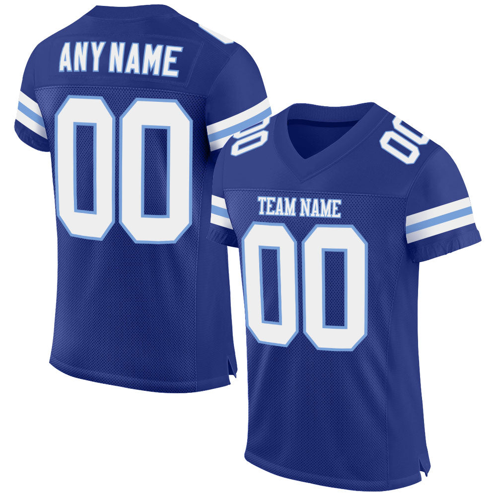 Custom Royal White-Light Blue Mesh Football Shirt